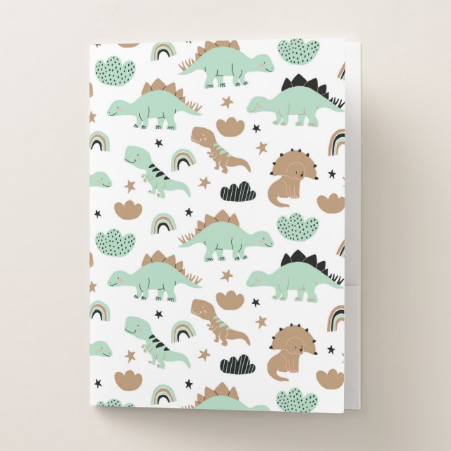 Cute Mint Green Dinosaur Pattern Pocket Folder (Front)