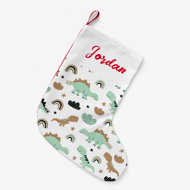 Cute Mint Green Dinosaur Pattern Small Christmas Stocking (Front (Hanging))