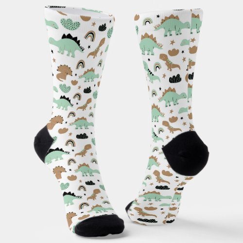 Cute Mint Green Dinosaur Pattern Socks