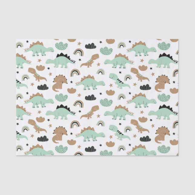 Cute Mint Green Dinosaur Pattern Tissue Paper (Front)