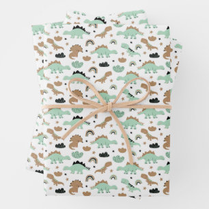 Cute Mint Green Dinosaur Pattern Wrapping Paper Sheets