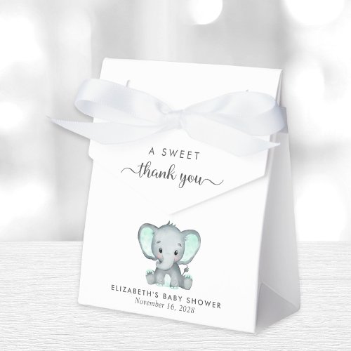 Cute Mint Green Elephant Baby Shower Thank You Favor Boxes