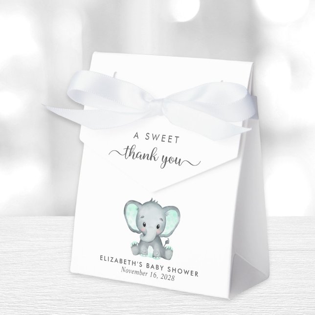 Cute Mint Green Elephant Baby Shower Thank You Favor Boxes (Creator Uploaded)