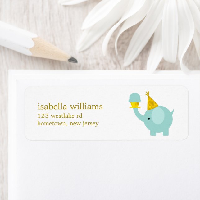 Cute Mint Green Elephant Birthday Party Label (Insitu)