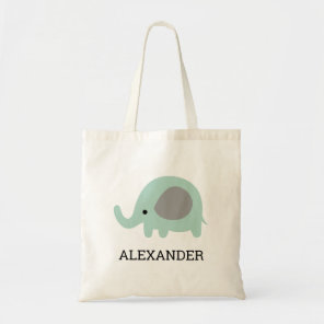 Cute Mint Green Elephant Kids' Personalized Tote Bag