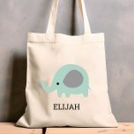 Cute Mint Green Elephant Kids' Personalized Tote Bag<br><div class="desc">This kids' tote bag for animal lovers features a cute illustration of a mint green elephant with gray ears. Personalize it with your child's name in black letters. Makes a great book bag for boys or girls!</div>