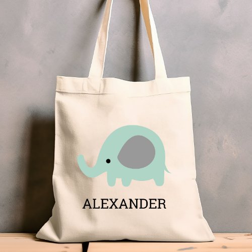 Cute Mint Green Elephant Kids Personalized Tote Bag