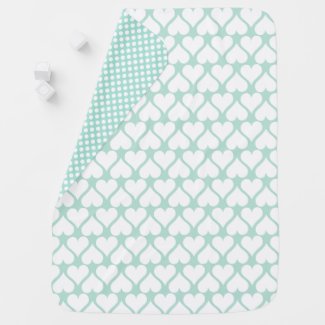 Cute Mint Green Hearts and Polkadots Baby Blanket