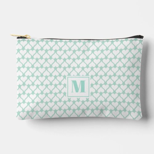 Cute Mint Green Hearts Monogrammed Accessory Pouch