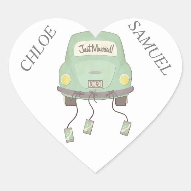 Cute Mint Green Honeymoon Car Heart Sticker (Front)