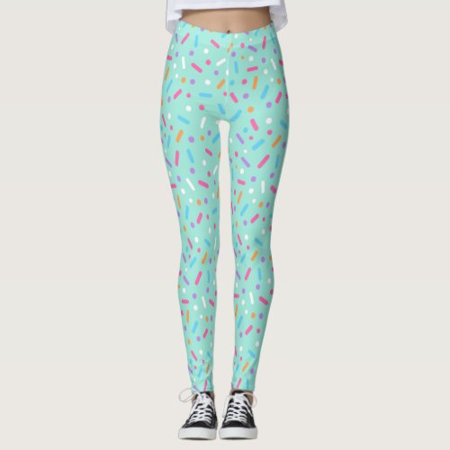 Cute Mint Green Icing with Sprinkles Donut Leggings