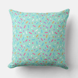 Cute Mint Green Icing with Sprinkles Donut Throw Pillow