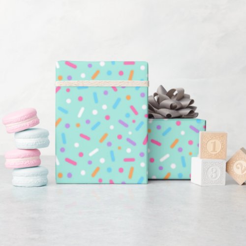 Cute Mint Green Icing with Sprinkles Donut Wrapping Paper