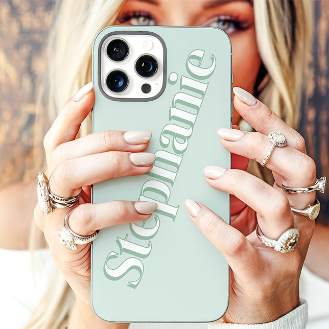 Cute Mint Green Minimalist Custom Name Case-Mate iPhone Case (Creator Uploaded)