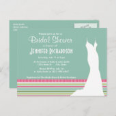 Cute Mint Green & Pink Stripes Invitation Postcard (Front/Back)