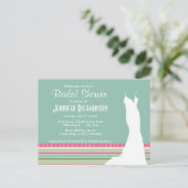 Cute Mint Green & Pink Stripes Invitation Postcard (Standing Front)