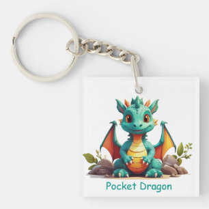 Cute Mint Green Pocket Dragon Fantasy Keychain