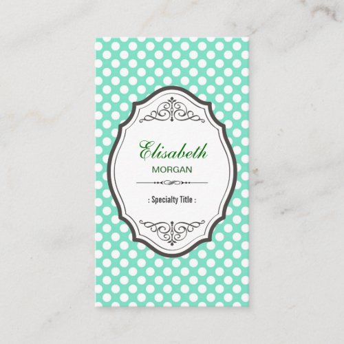 Cute Mint Green Polka Dots Elegant Vintage Frame Business Card Templates