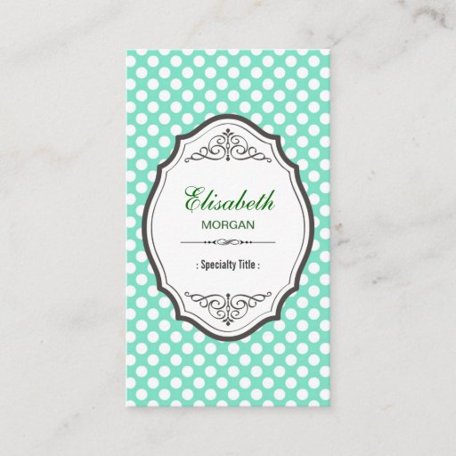 Customizable Cute Mint Green Polka Dots Elegant Vintage Frame Business Card Templates