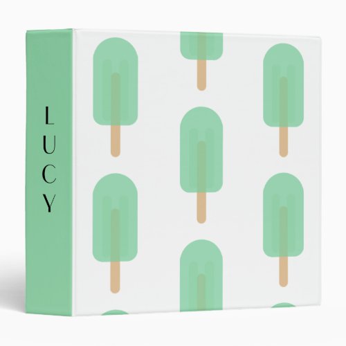 Cute Mint Green Popsicle Custom Name Binder