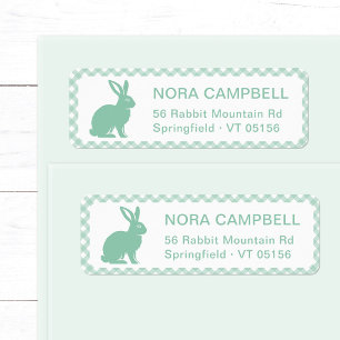 Cute Mint Green Rabbit Gingham Return Address Label