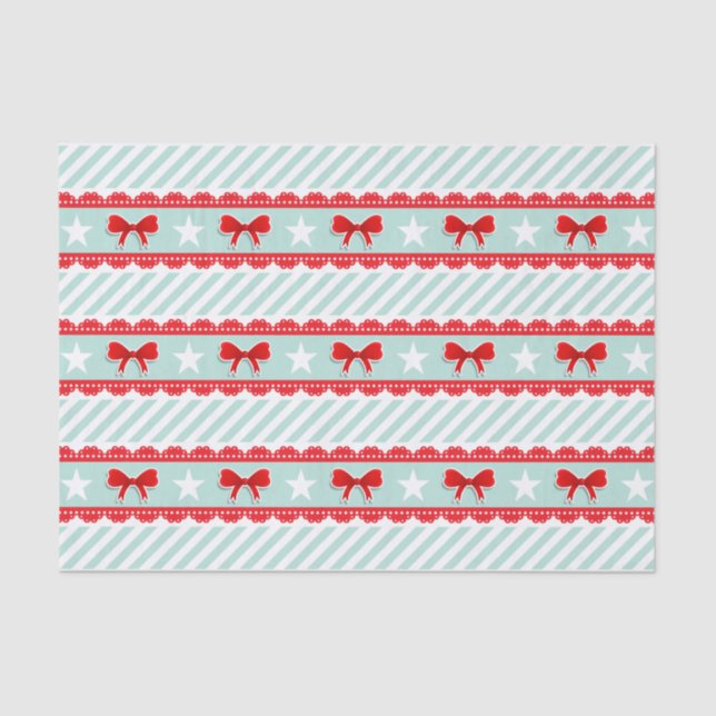 Cute Mint Green, Red, White Christmas Pattern Tissue Paper (Front)