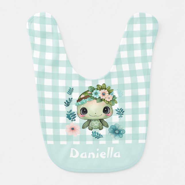 Cute Mint Green Turtle  Baby Bib (Front)