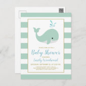 Cute Mint Green Whale Baby Shower Invitation Postcard (Front/Back)