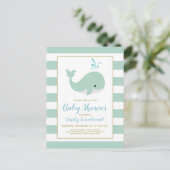 Cute Mint Green Whale Baby Shower Invitation Postcard (Standing Front)