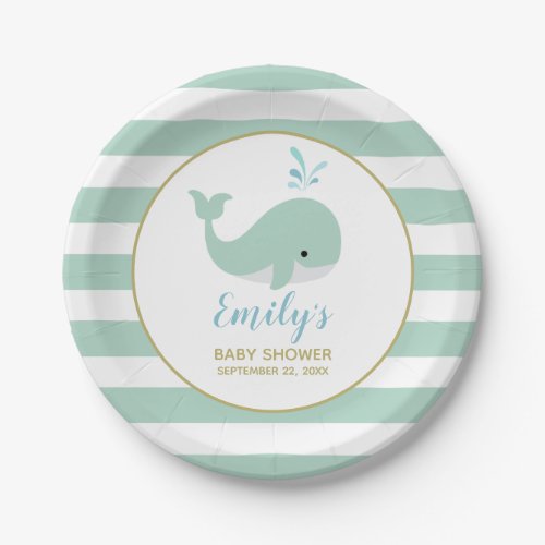Cute Mint Green Whale Baby Shower Paper Plates