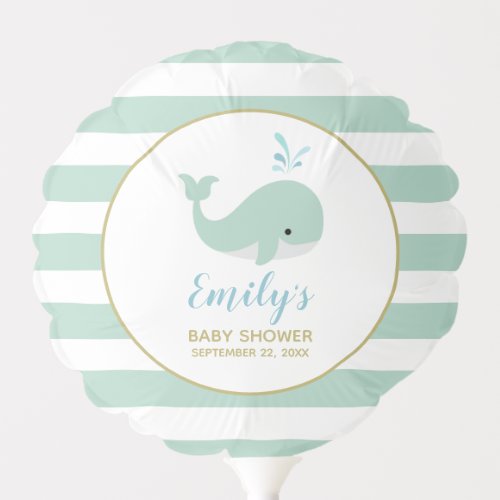 Cute Mint Green Whale Baby Shower Striped Balloon