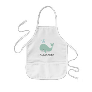 Cute Mint Green Whale Personalized Kids' Apron