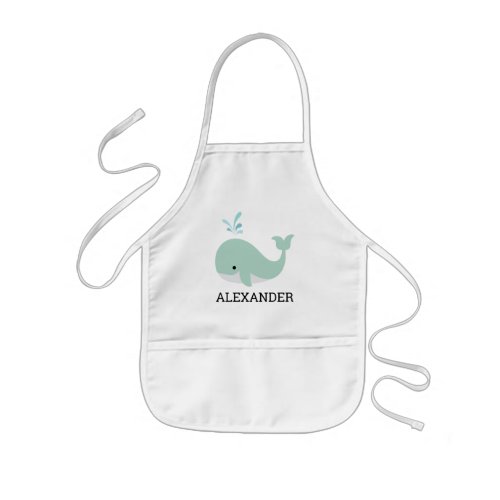 Cute Mint Green Whale Personalized Kids Apron