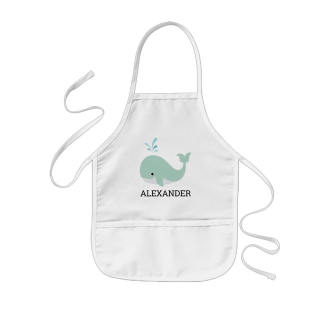 Cute Mint Green Whale Personalized Kids' Apron