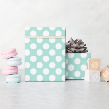 Cute Mint Green & White Polkadots Wrapping Paper