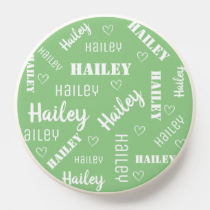 Cute Mint Green Word Art Cloud Hearts Name Custom PopSocket