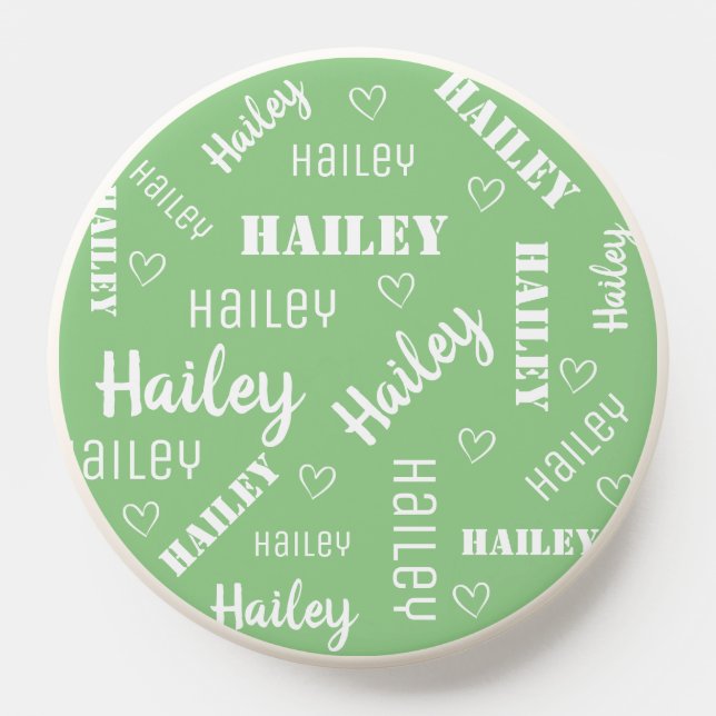 Cute Mint Green Word Art Cloud Hearts Name Custom PopSocket (Popsocket)