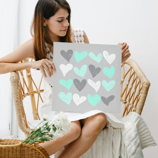 Cute mint grey love hearts poster (Creator Uploaded)