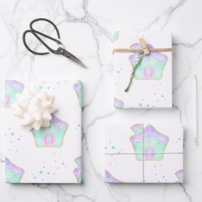 Cute Mint Kids Christmas Gingerbread House Holiday Wrapping Paper Sheets (Front)