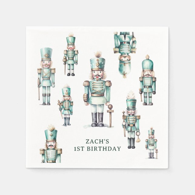 Cute Mint Nutcracker Boy Birthday Party Napkins (Front)