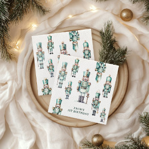 Cute Mint Nutcracker Boy Birthday Party Napkins