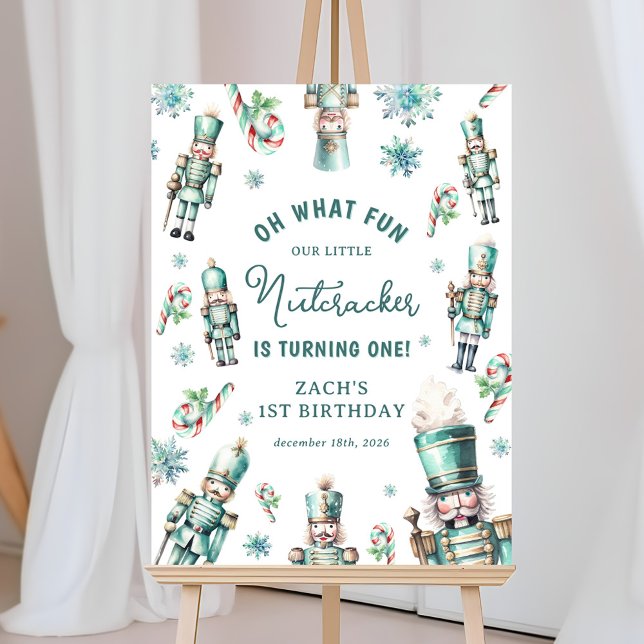 Cute Mint Nutcracker Oh What Fun 1st Birthday Foam Board (Creator Uploaded)