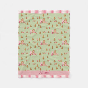 Cute Mint Pink Gingerbread Candy Cane Cottage Fleece Blanket