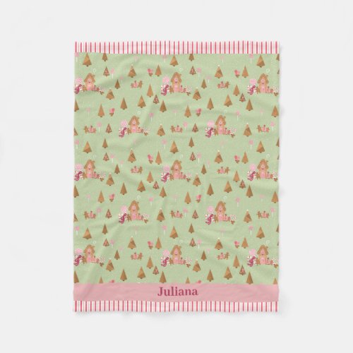 Cute Mint Pink Gingerbread Candy Cane Cottage Fleece Blanket