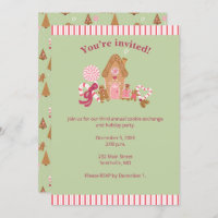 Cute Mint Pink Gingerbread Candy Cane Invitation