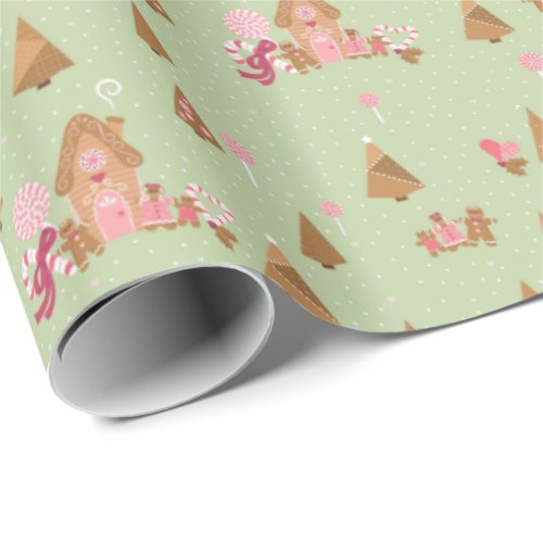 Cute Mint Pink Gingerbread Candy Cane Wrapping Paper