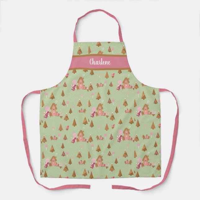 Cute Mint Pink Gingerbread Candy Canes Apron (Front)