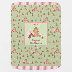 Cute Mint Pink Gingerbread Candy First Christmas Baby Blanket