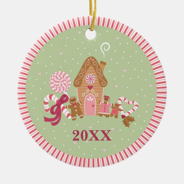 Cute Mint Pink Gingerbread Candy Round Ornament (Front)