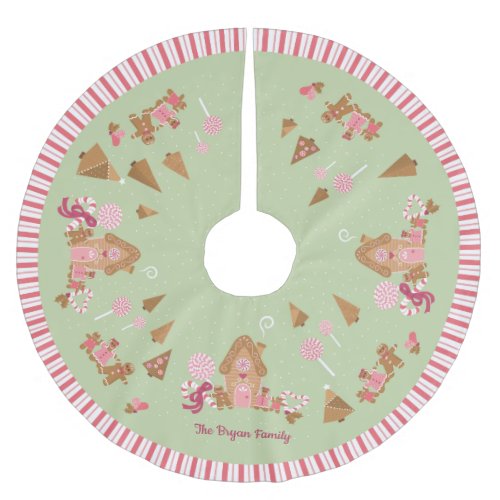 Cute Mint Pink Gingerbread House Candy Cane Brushe Brushed Polyester Tree Skirt